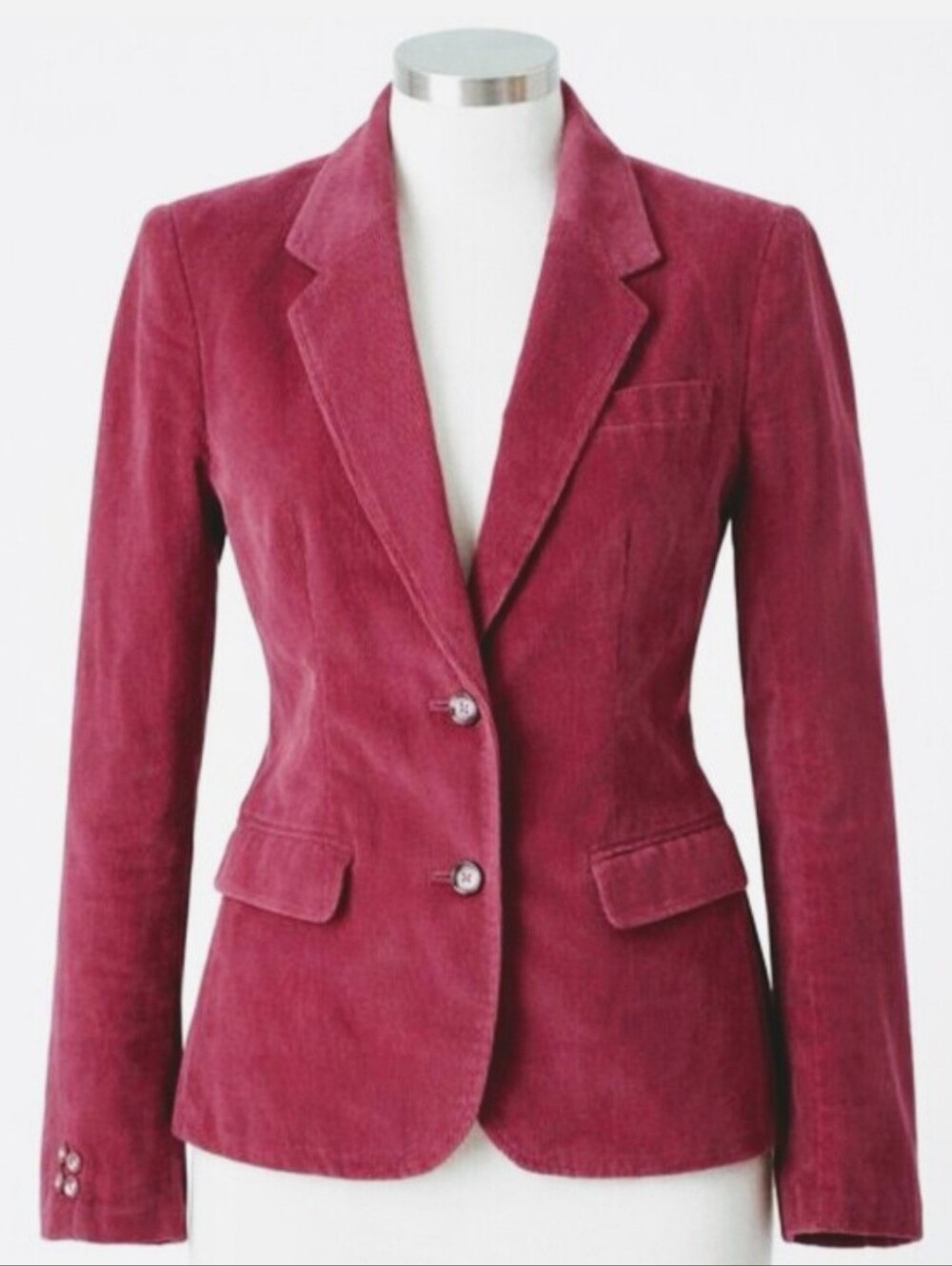 VINTAGE Berry-Red Wide-Wale Corduroy Blazer SIZE 6P Tailored Academia Classic